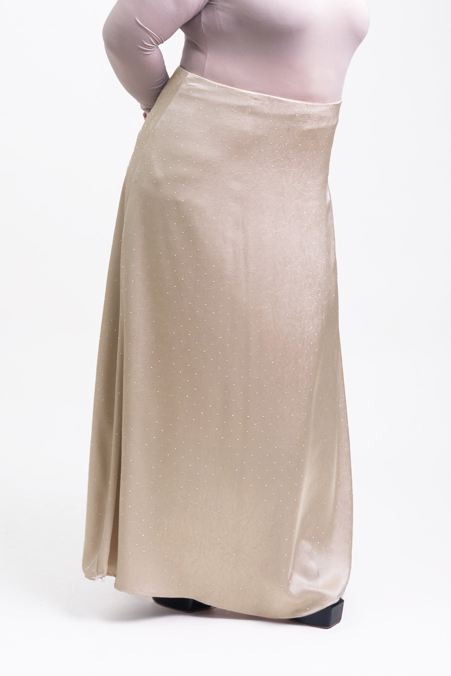 Silvie Plus Crystal Crushed Satin Skirt Latte