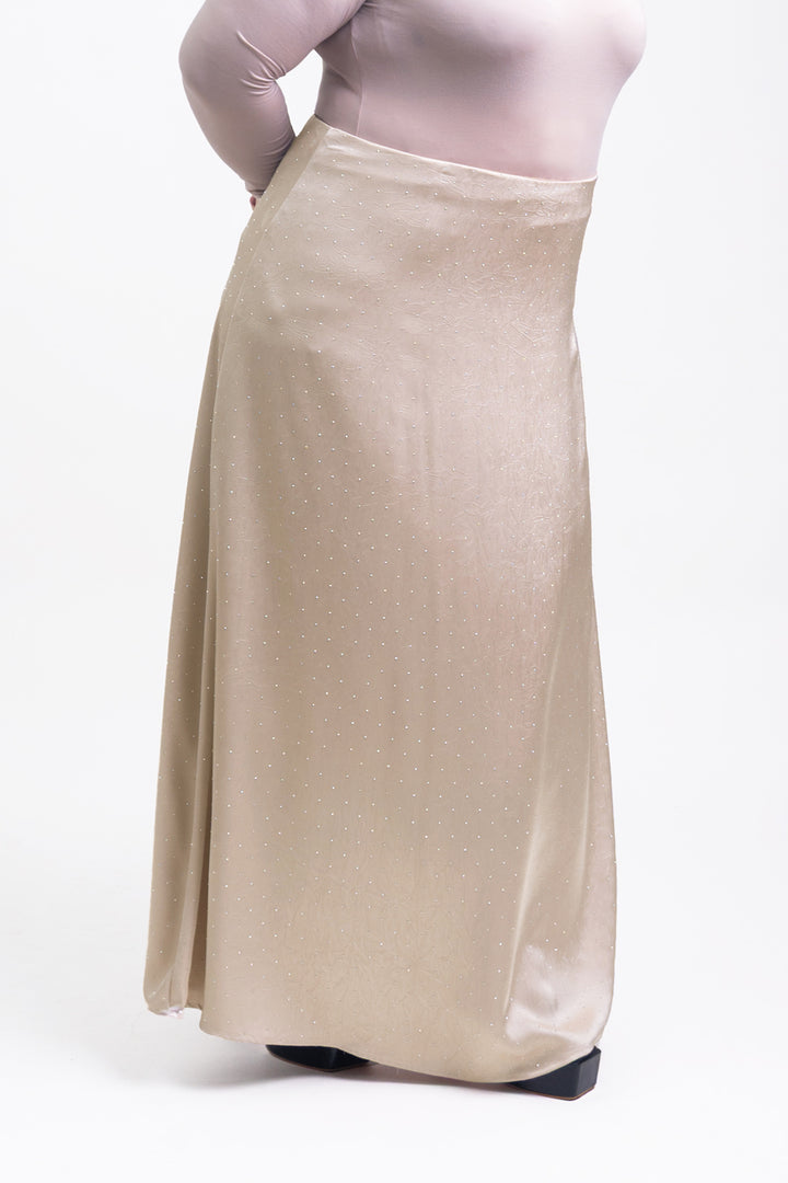 Silvie Plus Crystal Crushed Satin Skirt Latte