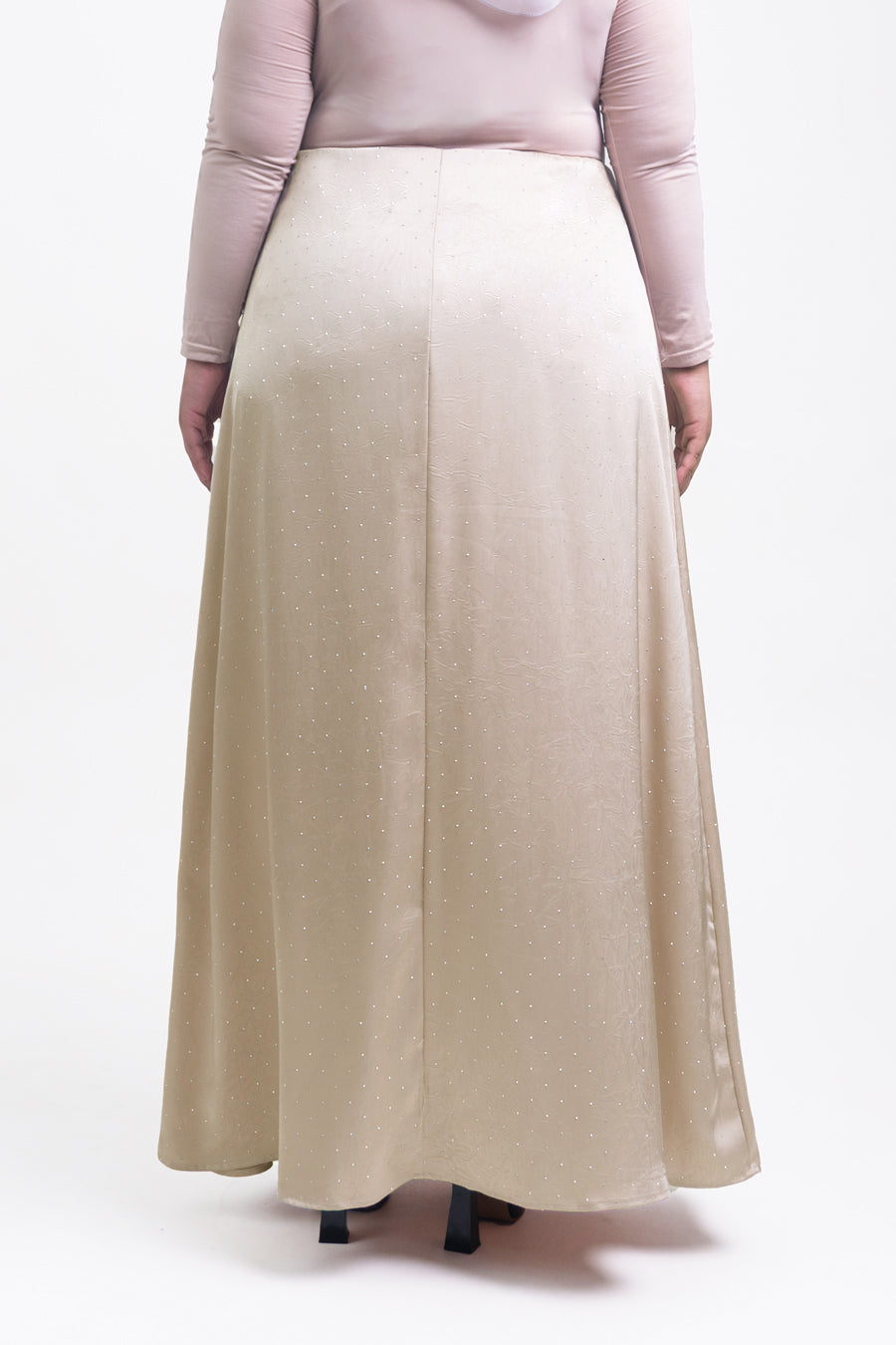 Silvie Plus Crystal Crushed Satin Skirt Latte