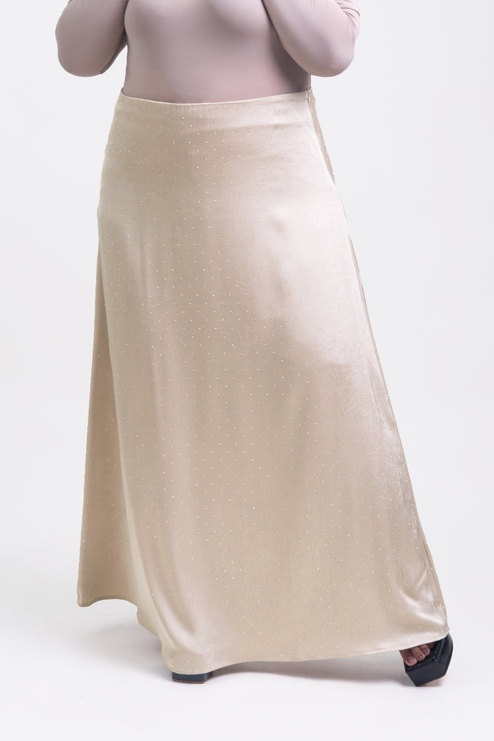 Silvie Plus Crystal Crushed Satin Skirt Latte