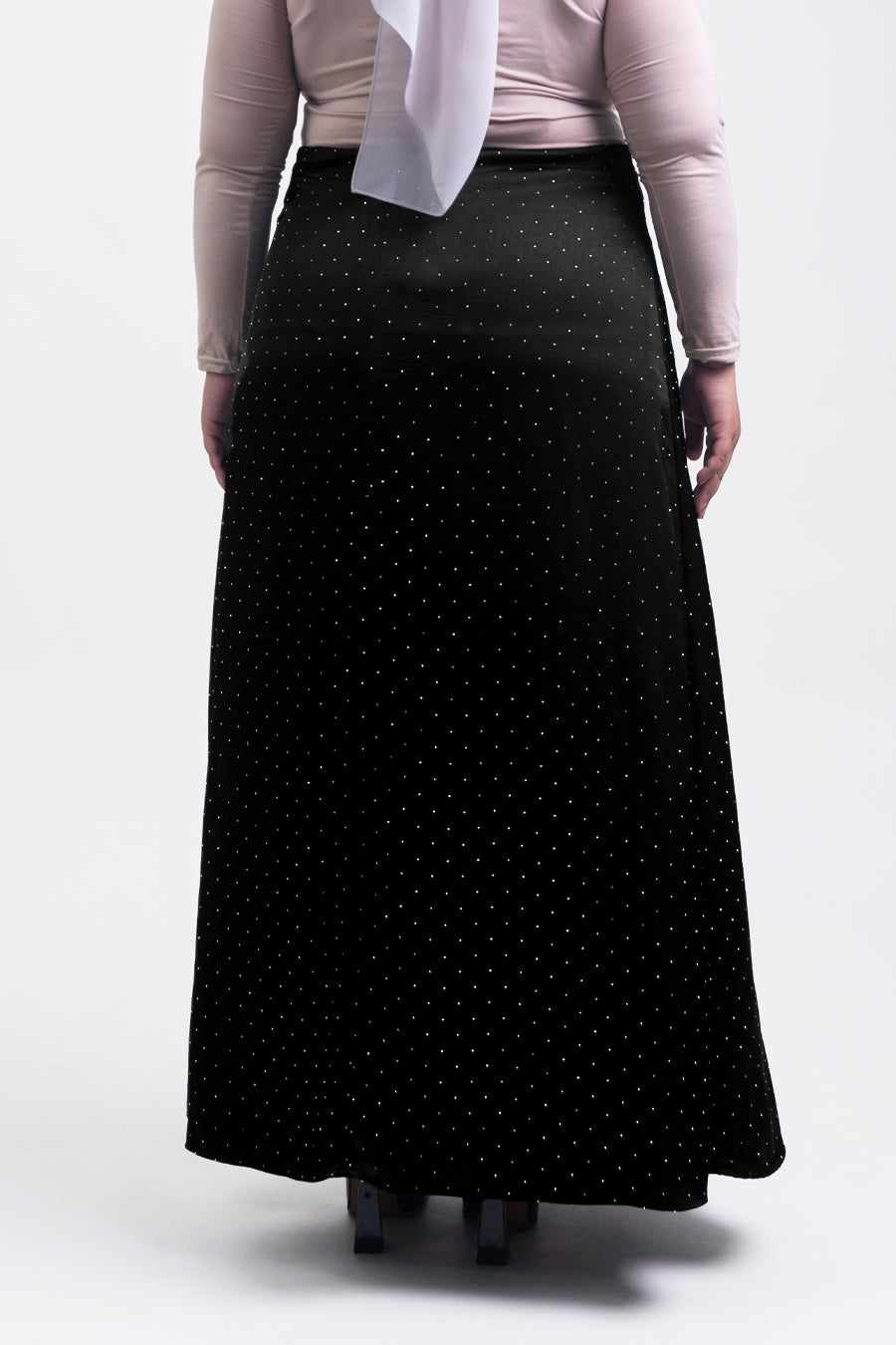 Silvie Plus Crystal Crushed Satin Skirt Black