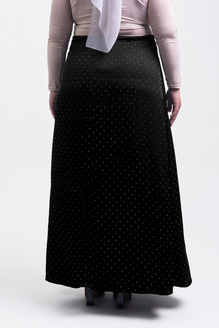Silvie Plus Crystal Crushed Satin Skirt Black