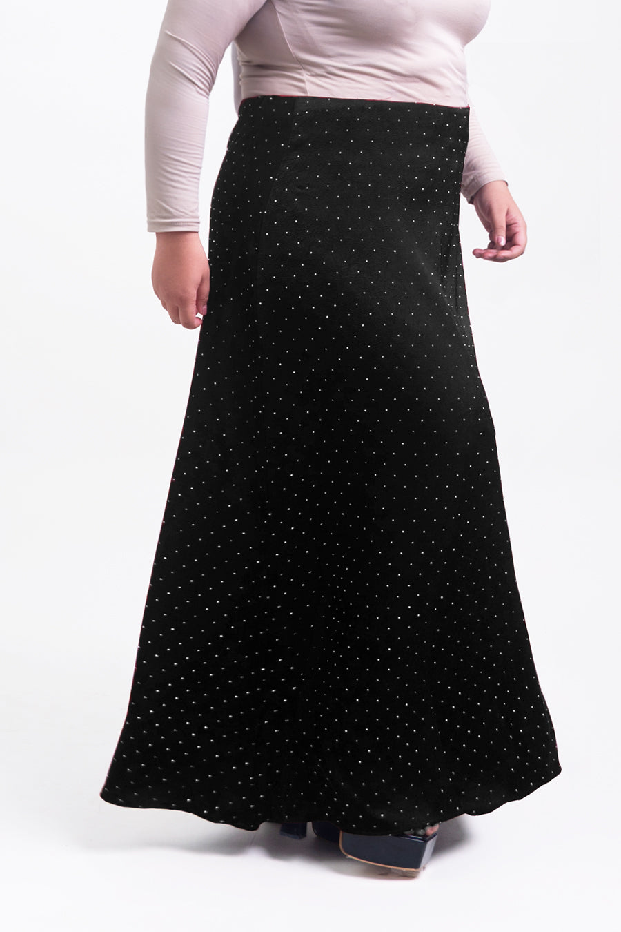 Silvie Plus Crystal Crushed Satin Skirt Black