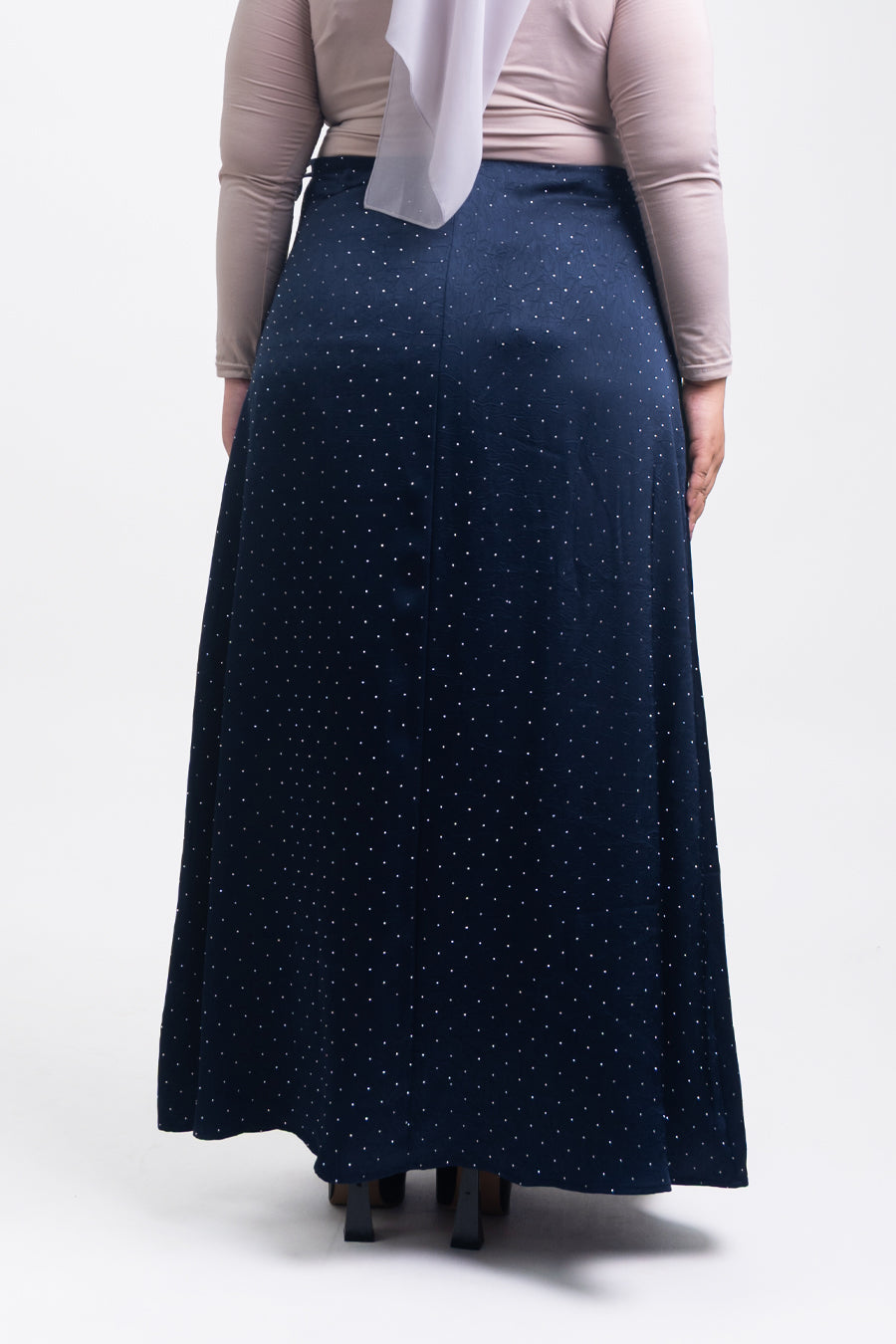 Silvie Plus Crystal Crushed Satin Skirt Navy