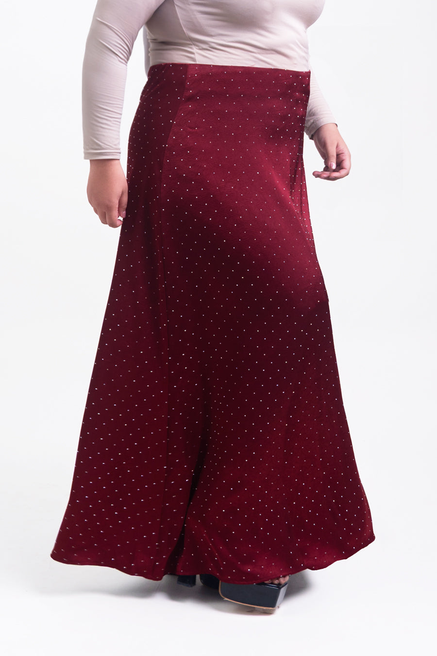 Silvie Plus Crystal Crushed Satin Skirt Burgundy