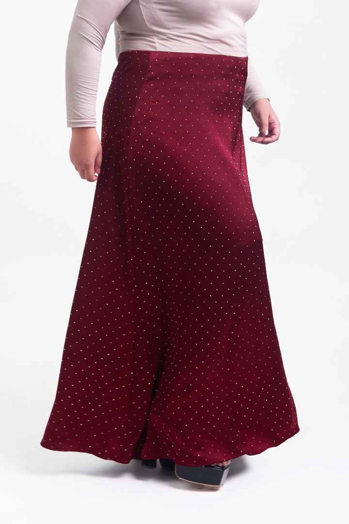 Silvie Plus Crystal Crushed Satin Skirt Burgundy
