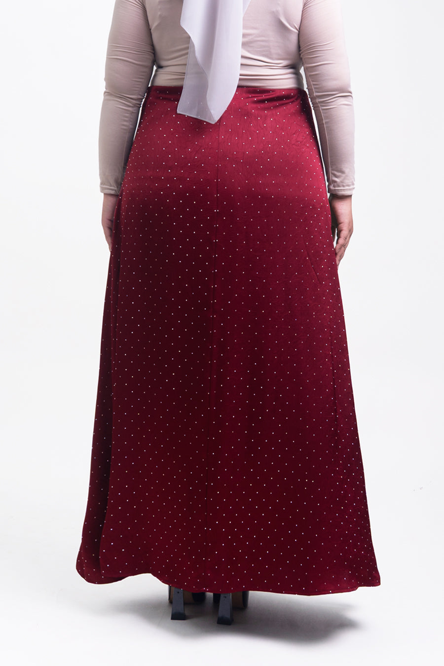 Silvie Plus Crystal Crushed Satin Skirt Burgundy