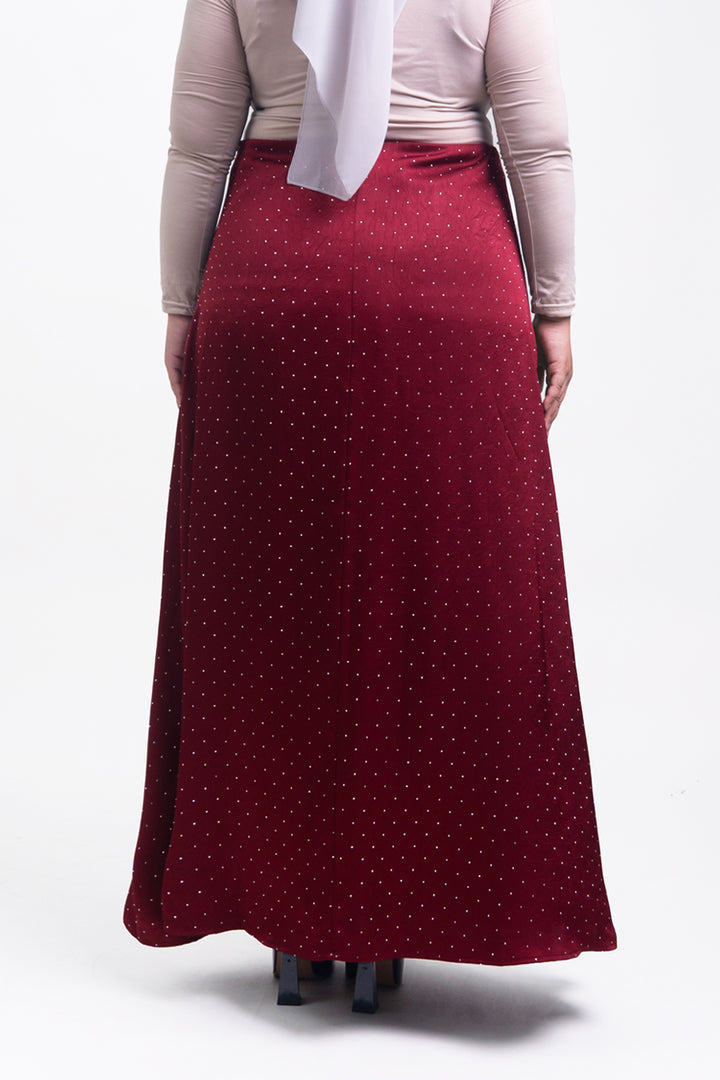 Silvie Plus Crystal Crushed Satin Skirt Burgundy