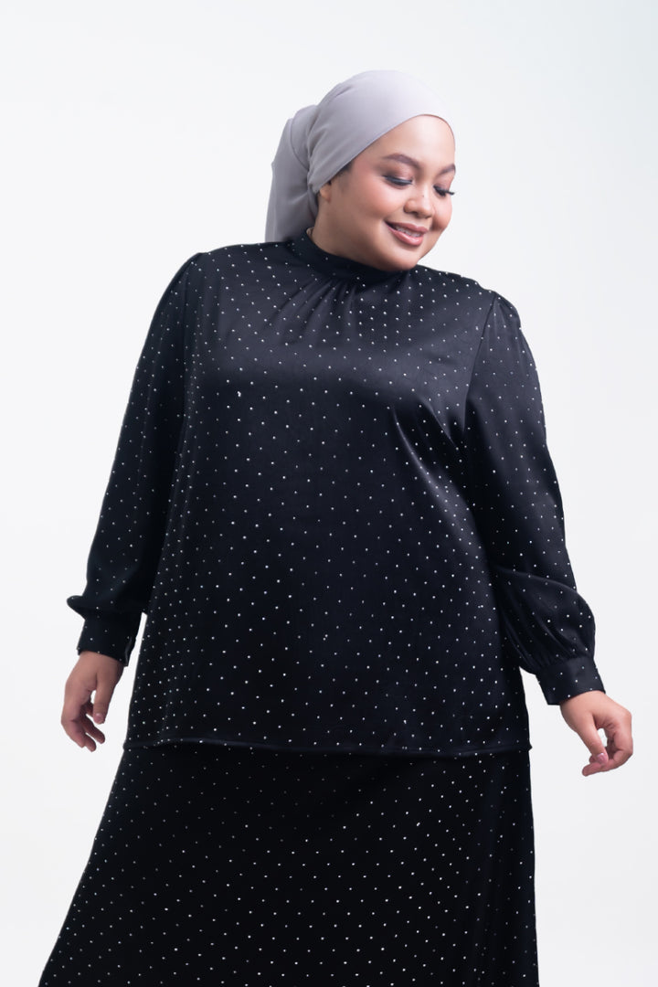 Silvie Plus Crystal Crush Satin Blouse Black
