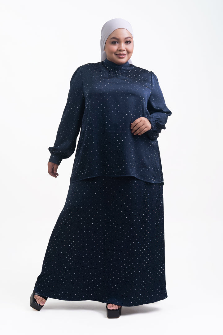 Silvie Plus Crystal Crush Satin Blouse Navy