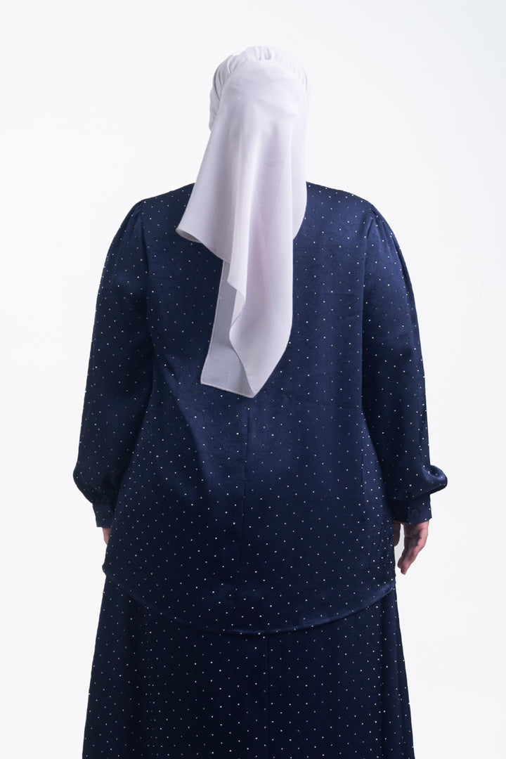 Silvie Plus Crystal Crush Satin Blouse Navy