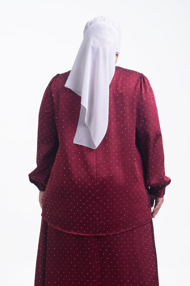 Silvie Plus Crystal Crush Satin Blouse Burgundy