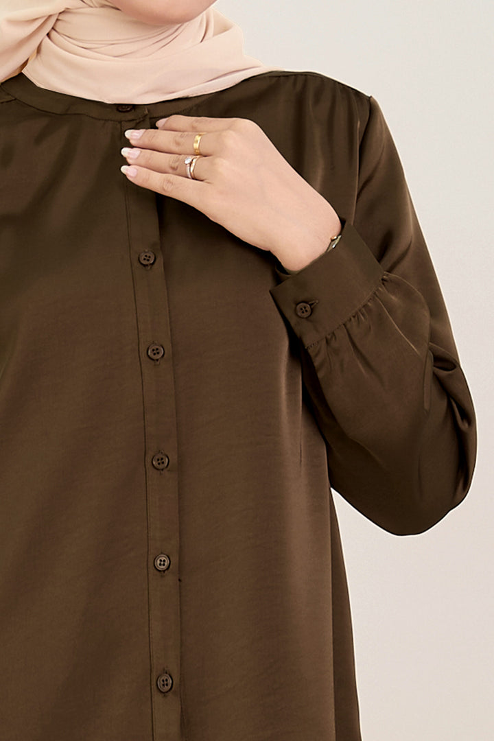 Stella Satin Blouse Brown