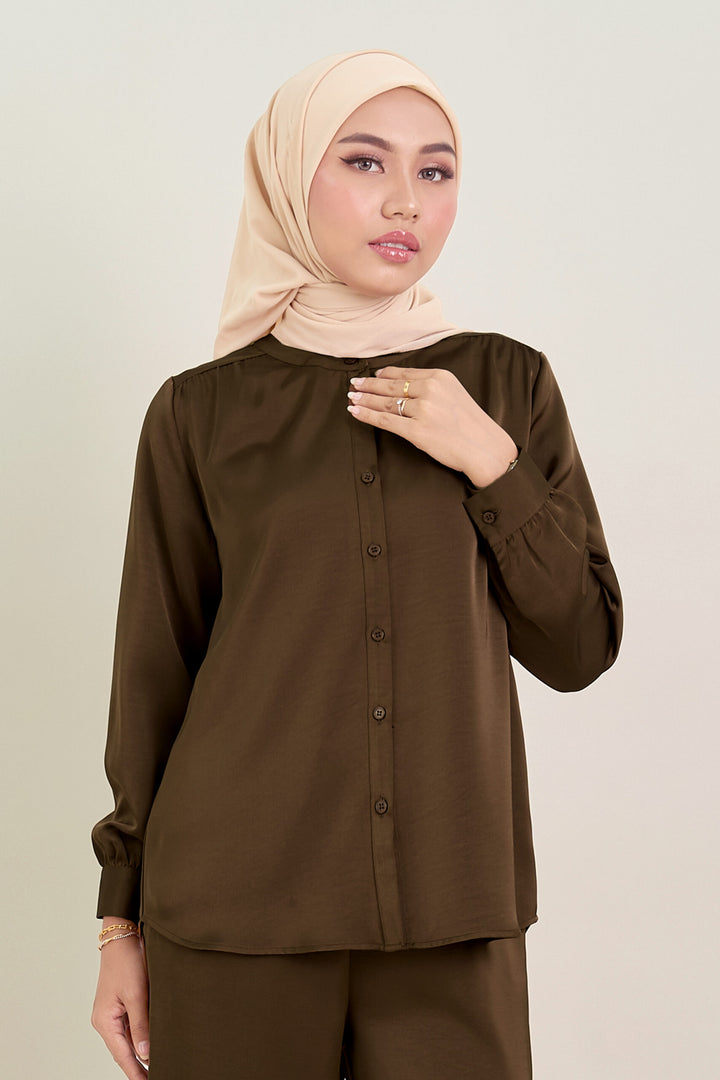 Stella Satin Blouse Brown