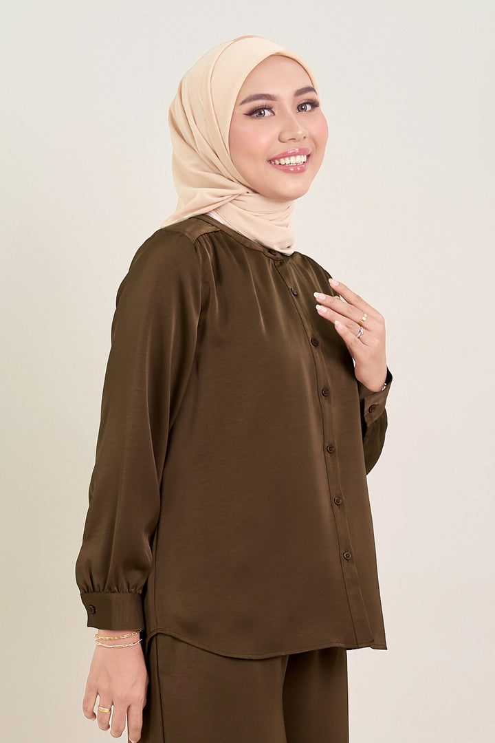Stella Satin Blouse Brown