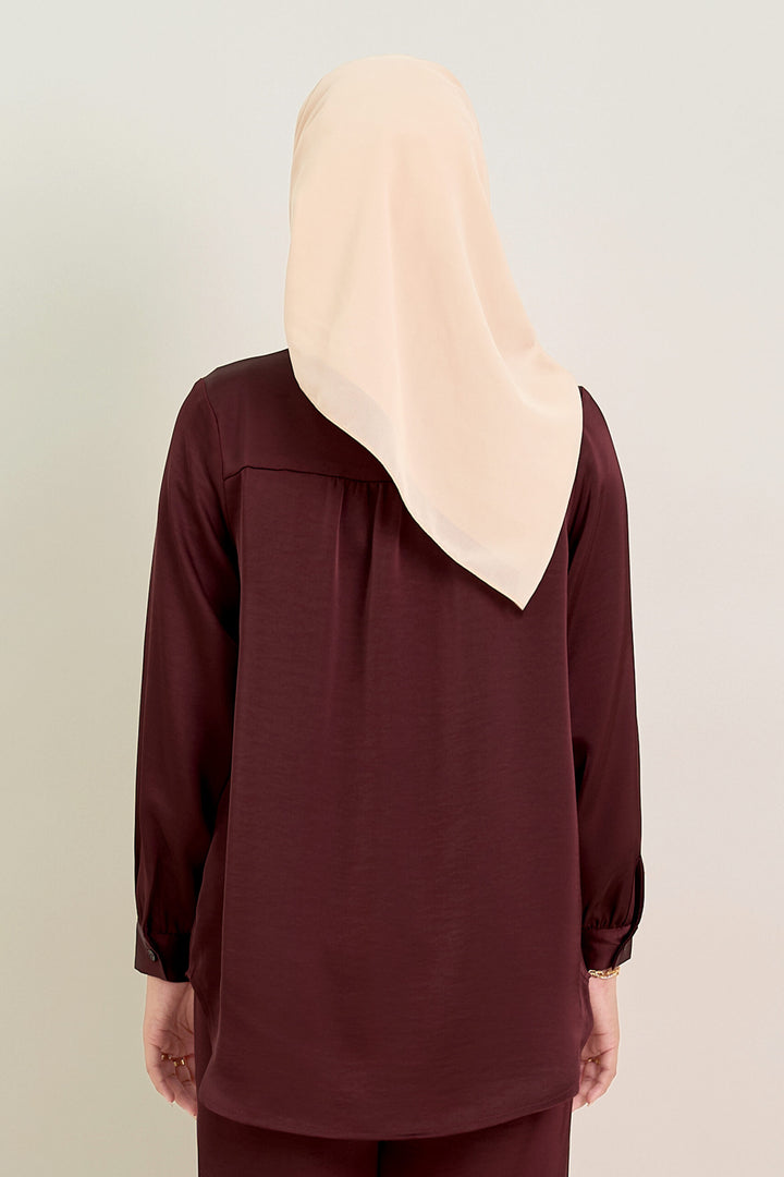 Stella Satin Blouse Burgundy