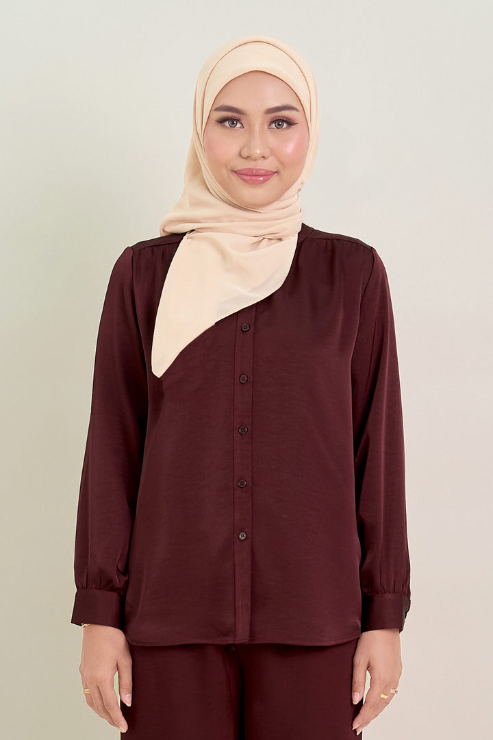 Stella Satin Blouse Burgundy