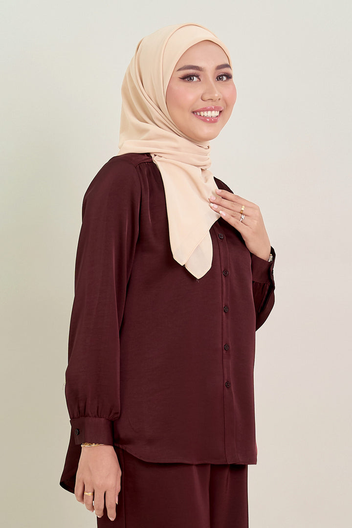 Stella Satin Blouse Burgundy