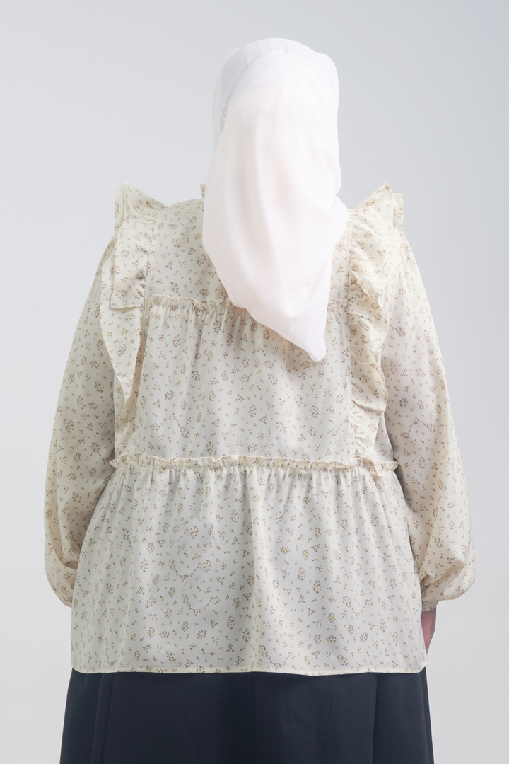 Uzmaa Plus Size Ruffled Floral Blouse Cream