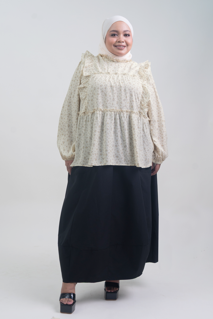 Uzmaa Plus Size Ruffled Floral Blouse Cream