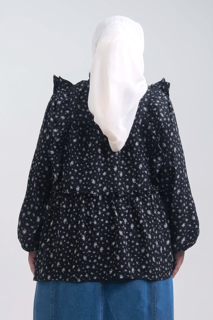 Uzmaa Plus Size Ruffled Floral Blouse Black