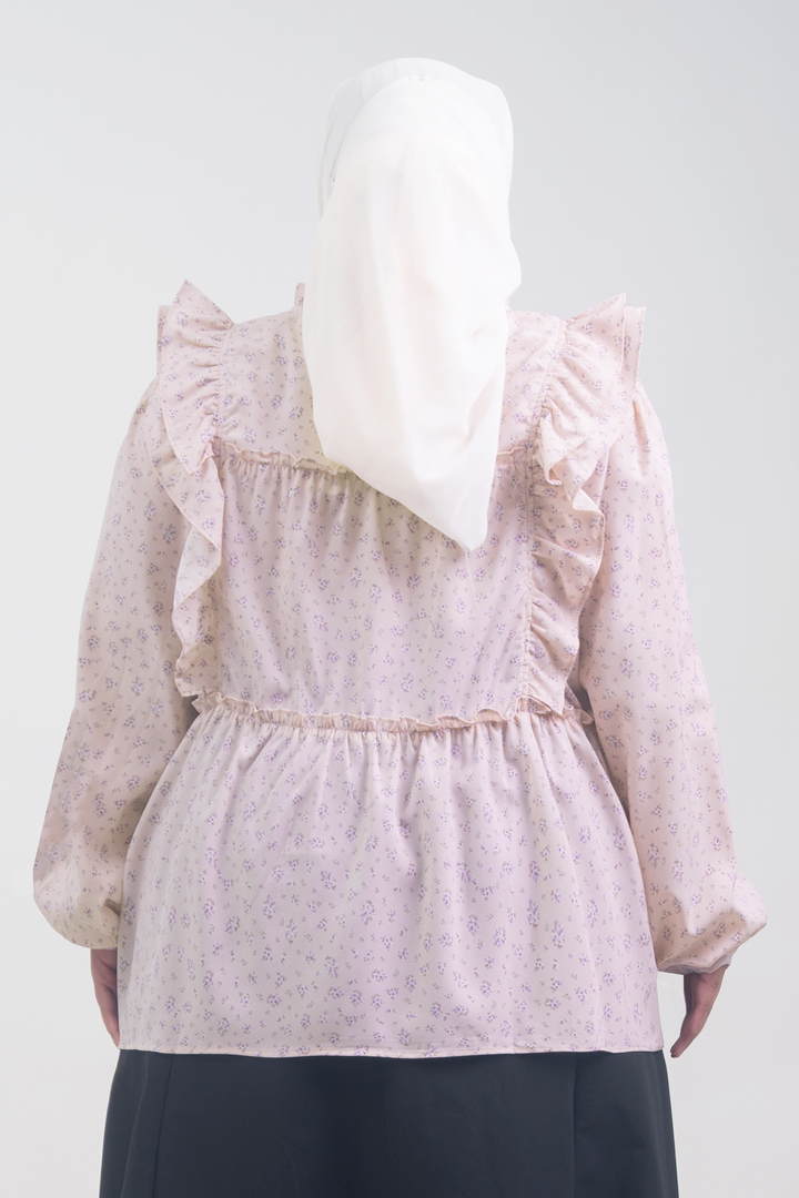 Uzmaa Plus Size Ruffled Floral Blouse Pink