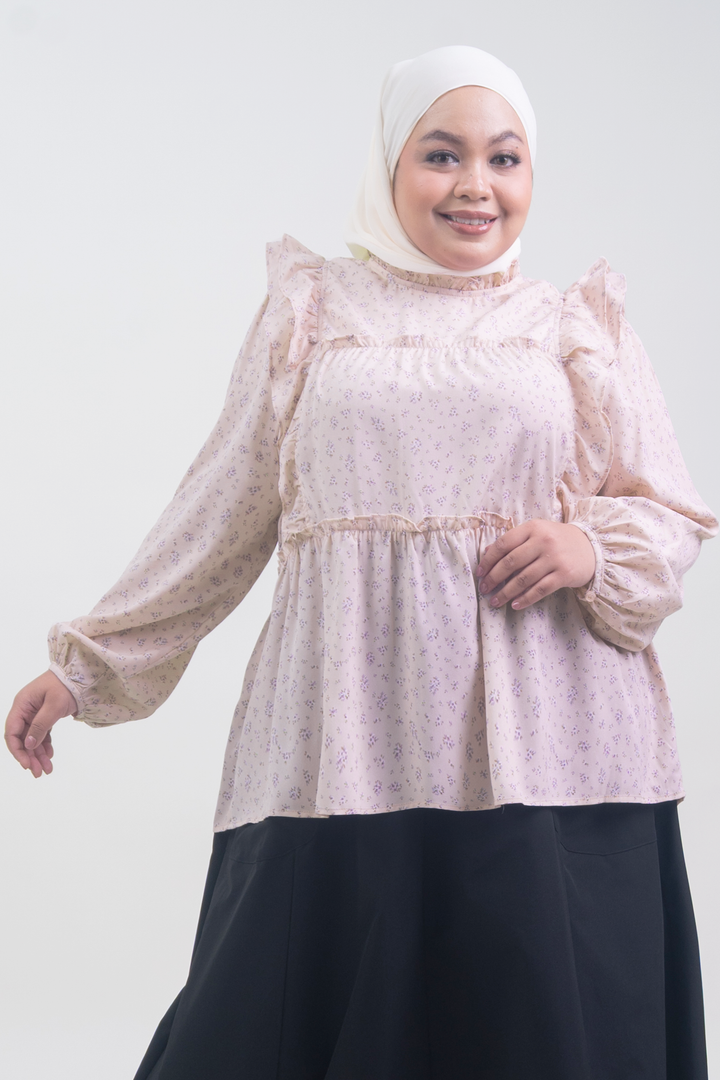 Uzmaa Plus Size Ruffled Floral Blouse Pink