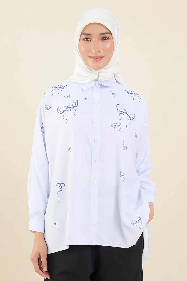 Vya Georgette Bow Shirt Light Blue