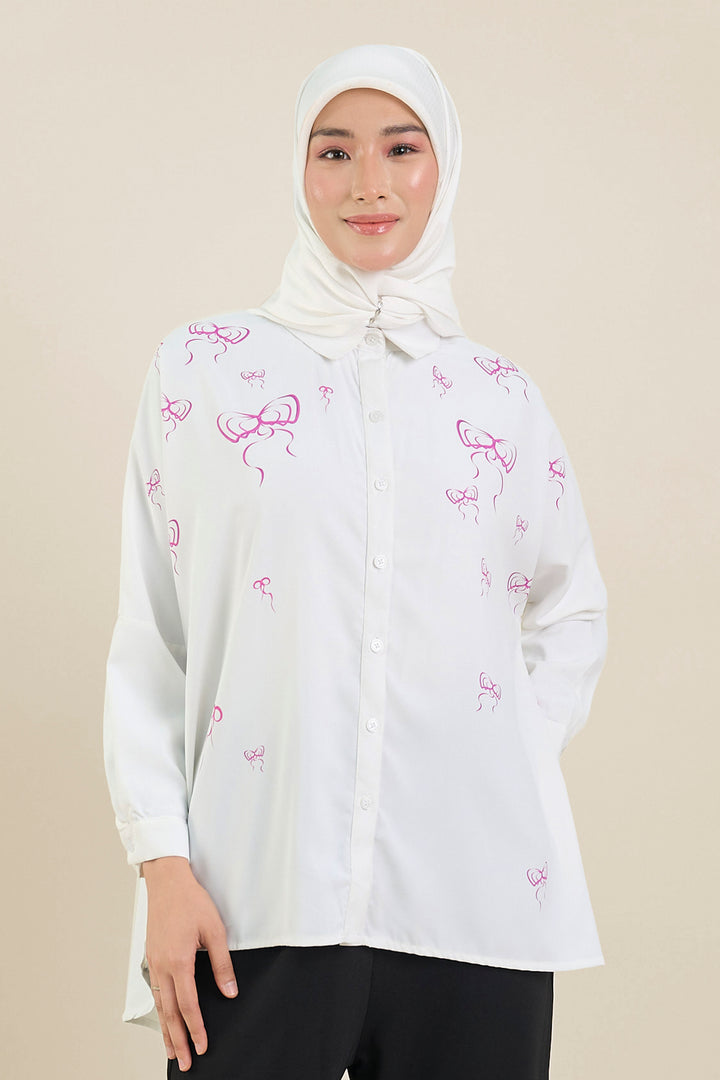 Vya Georgette Bow Shirt Off-White