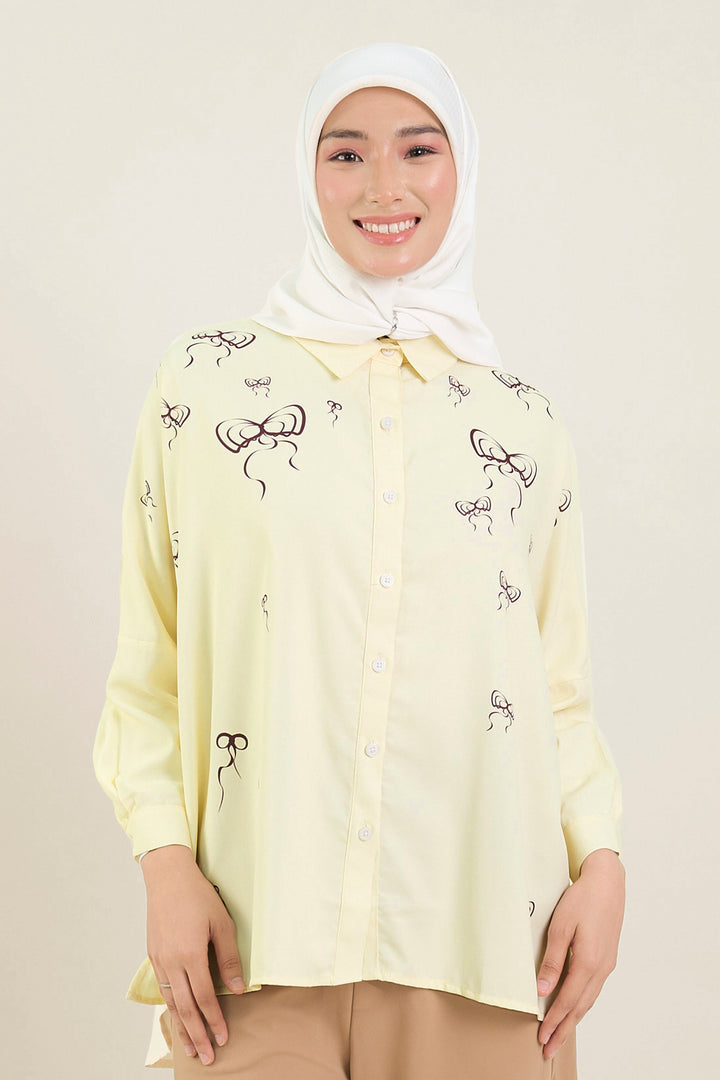 Vya Georgette Bow Shirt Soft Yellow
