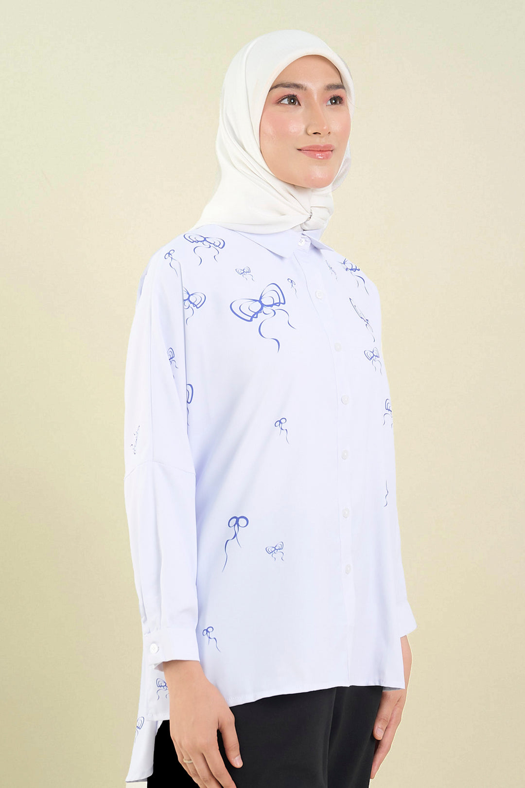 Vya Georgette Bow Shirt Light Blue