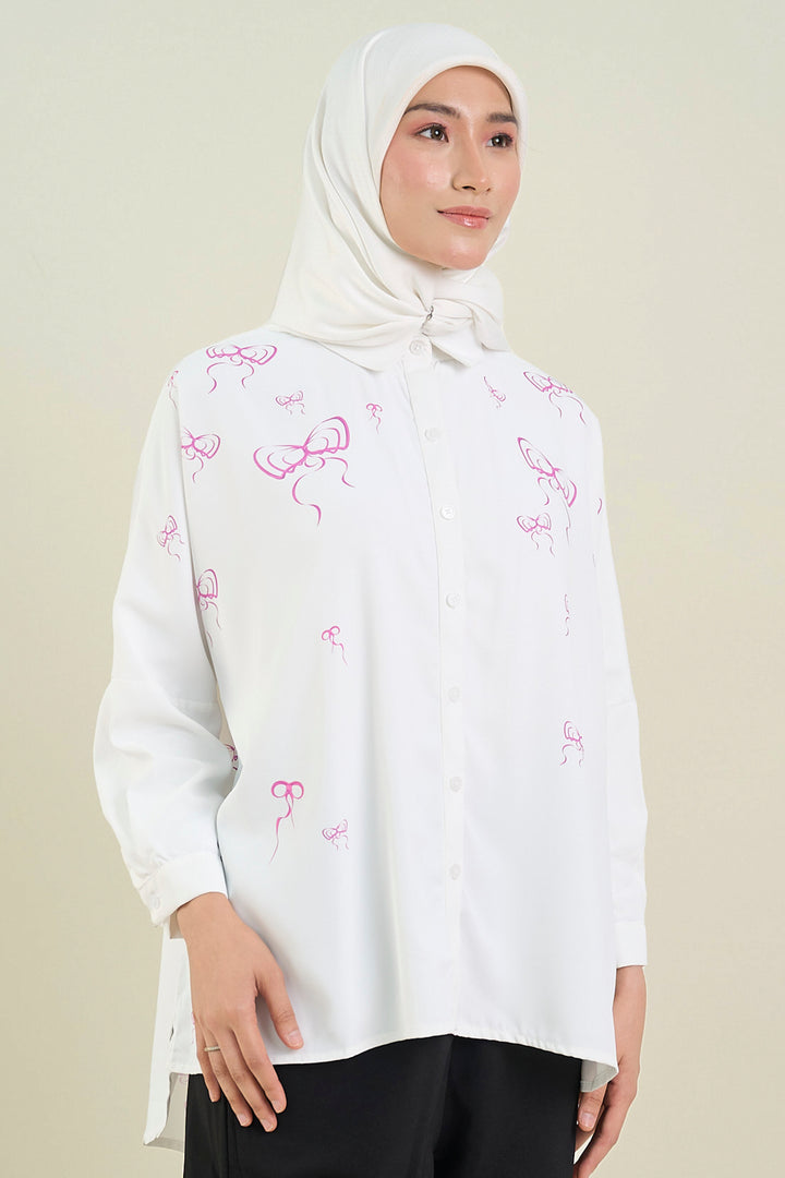 Vya Georgette Bow Shirt Off-White