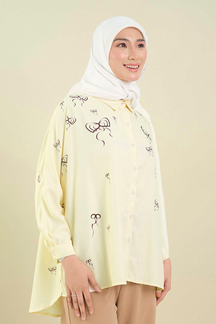 Vya Georgette Bow Shirt Soft Yellow