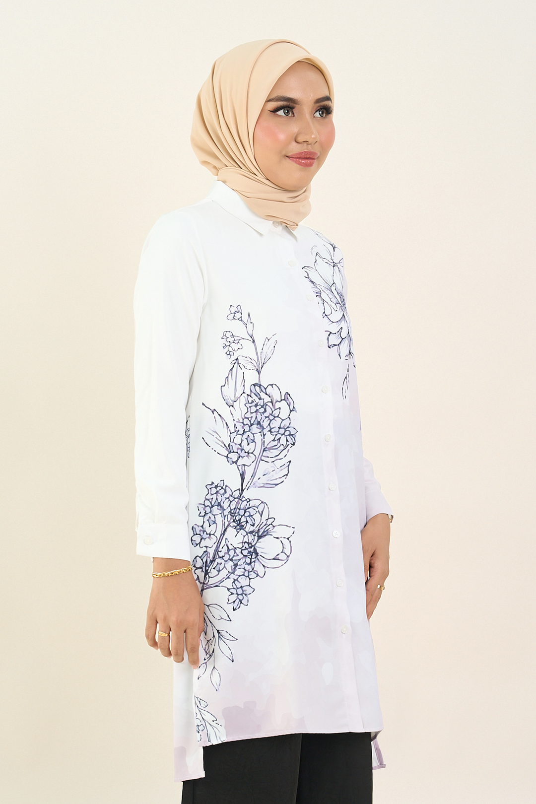 Nerina Printed Long Blouse White