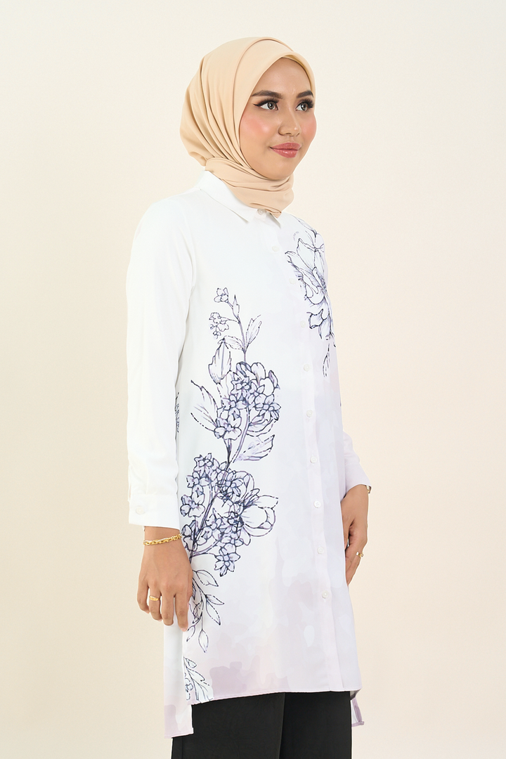 Nerina Printed Long Blouse White